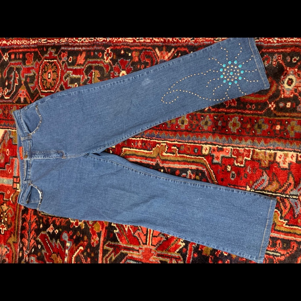 NYDJ jeans embellished, size 10, wide legs.